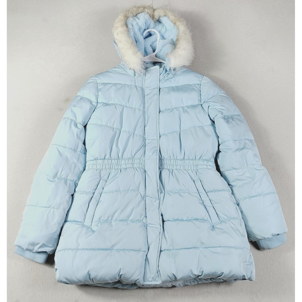 Member's Mark Jacket Youth XL 14/16 Blue Hooded Puffer Faux Fur Winter Warm